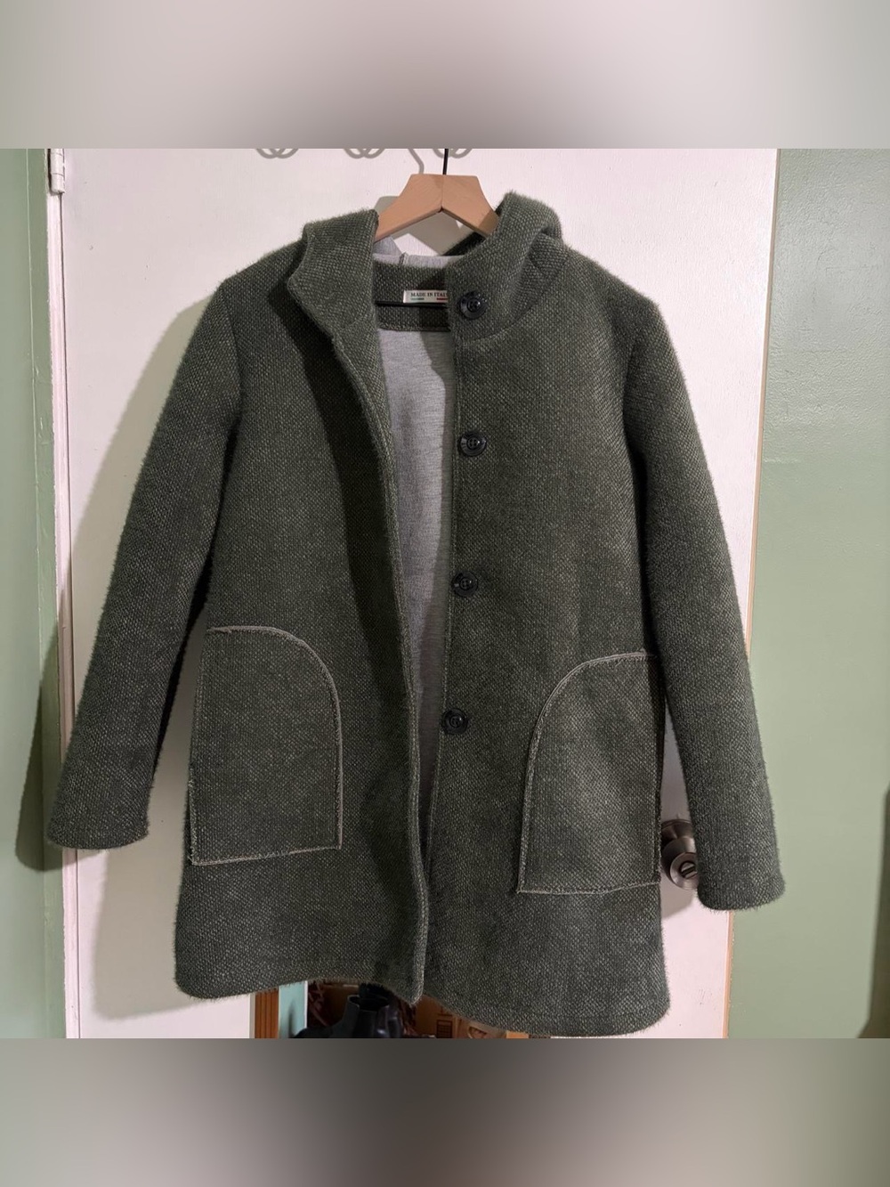 Classic Olive Green Wool Pea Coat -